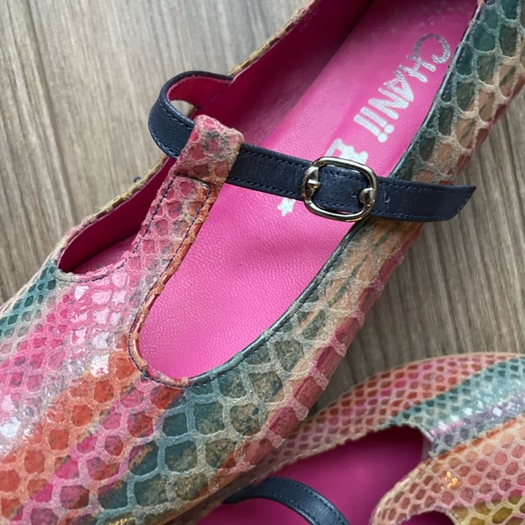 Chanii B Multi Coloured Snake Leather Mary Jane Flat Shoe Rainbow Unicorn 7 - Picture 4 of 9